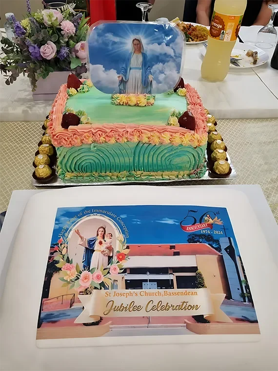 Cake with special heading to celebrate Parish's 50th Anniversary